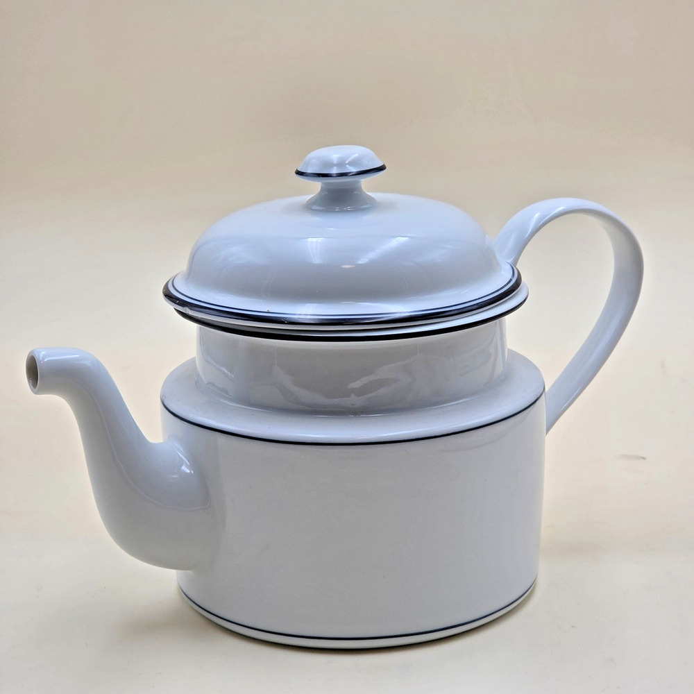 Dansk Bistro Christianshavn Teapot w/Lid White with Blue Stripe Portugal *READ*